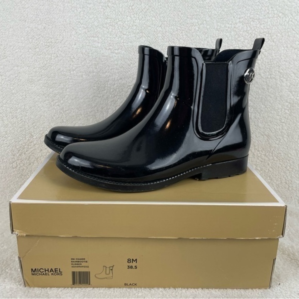Michael‎ Kors Charm Rainbootie Black Rubber Ankle Boots Womens Size 8 45H4MHFE5Q